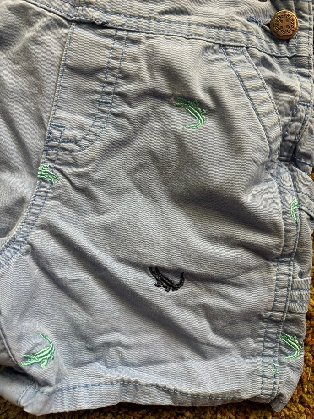 OshKosh B'gosh Blue overalls crocodile pattern bib pocket 12-18 Months
